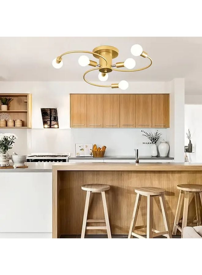 Golden Sputnik Semi Flush Mount Ceiling Light Fixture Adjustable Arm 6 Light Chandelier - Image 2